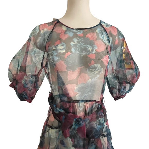 ZARA Black Pink Green Organza Dress Size Medium - Picture 7 of 15